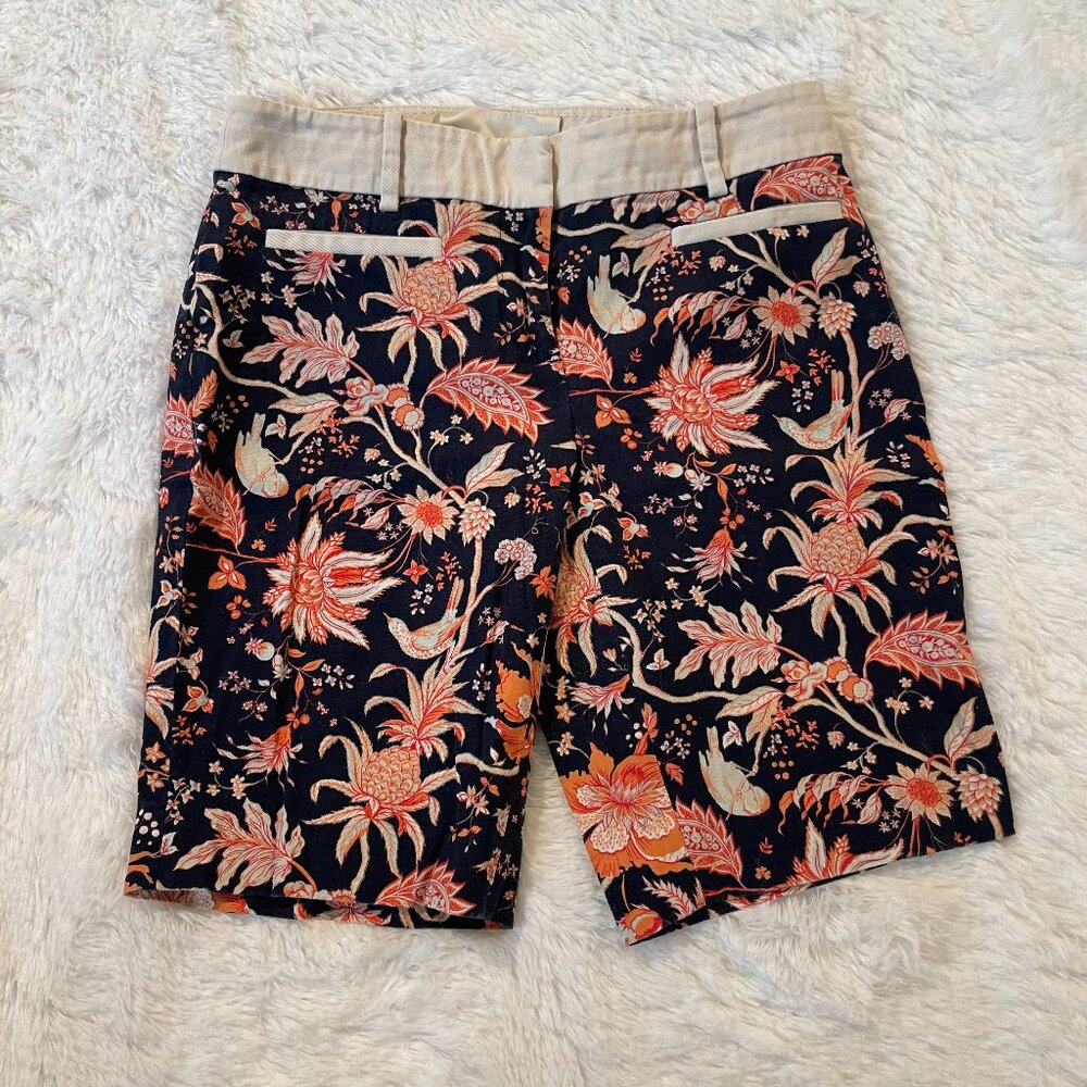 Leifsdottir Women’s Blue/Orange Floral Aviary Bermuda Chino Shorts
